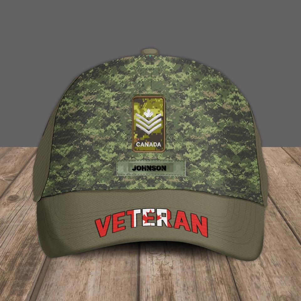 Personalized Rank And Name Canadian Soldier/Veterans Camo Baseball Cap - 1670976012