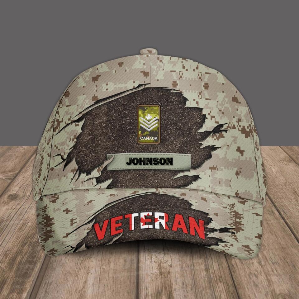 Personalized Rank And Name Canadian Soldier/Veterans Camo Baseball Cap - 1670976015