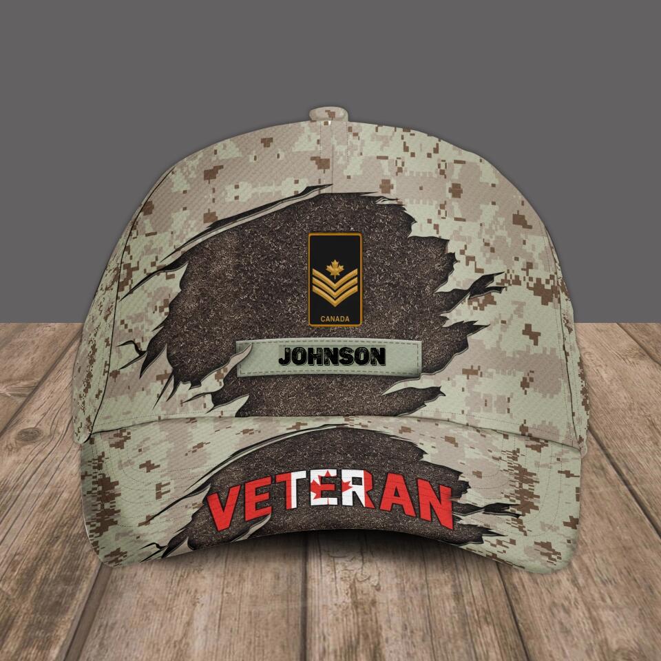 Personalized Rank And Name Canadian Soldier/Veterans Camo Baseball Cap - 1670976015