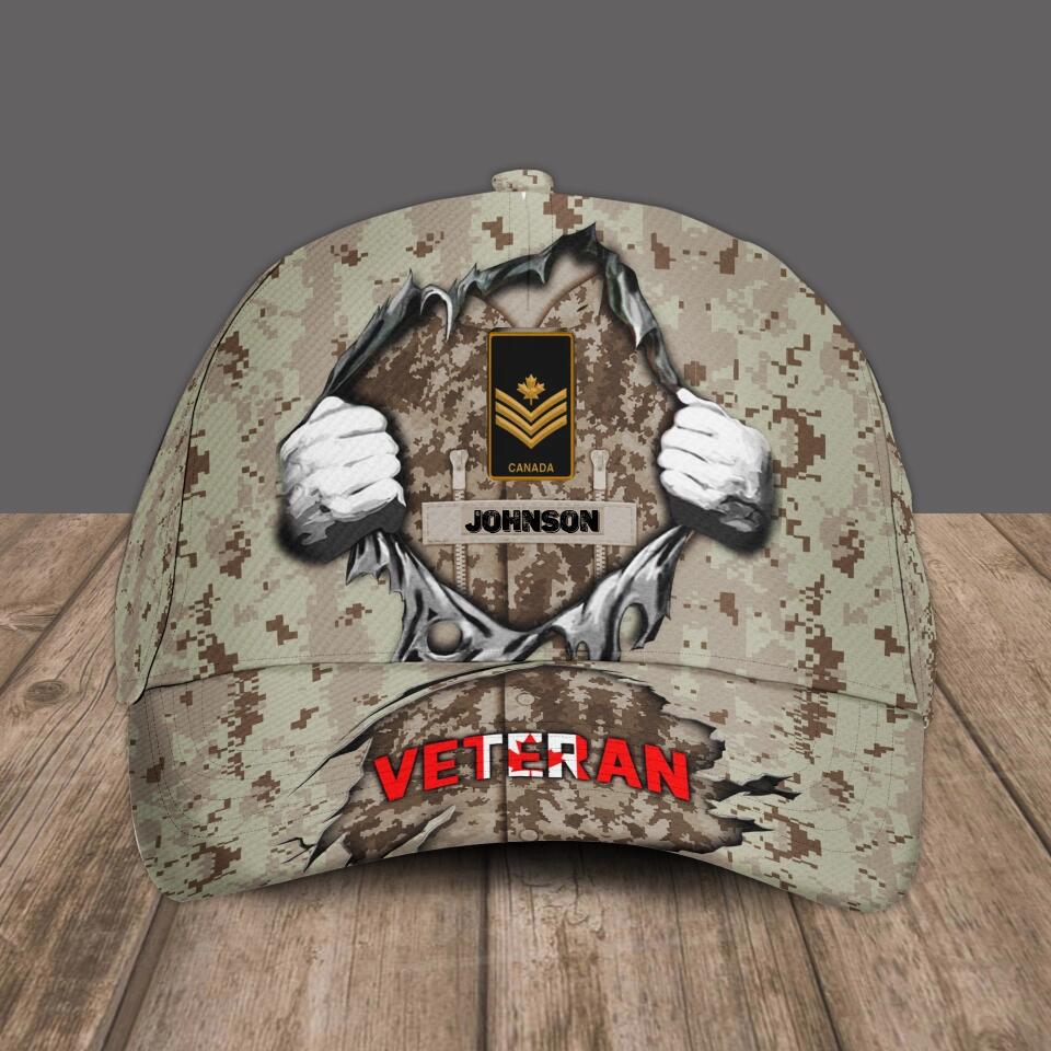 Personalized Rank And Name Canadian Soldier/Veterans Camo Baseball Cap - 1670976017