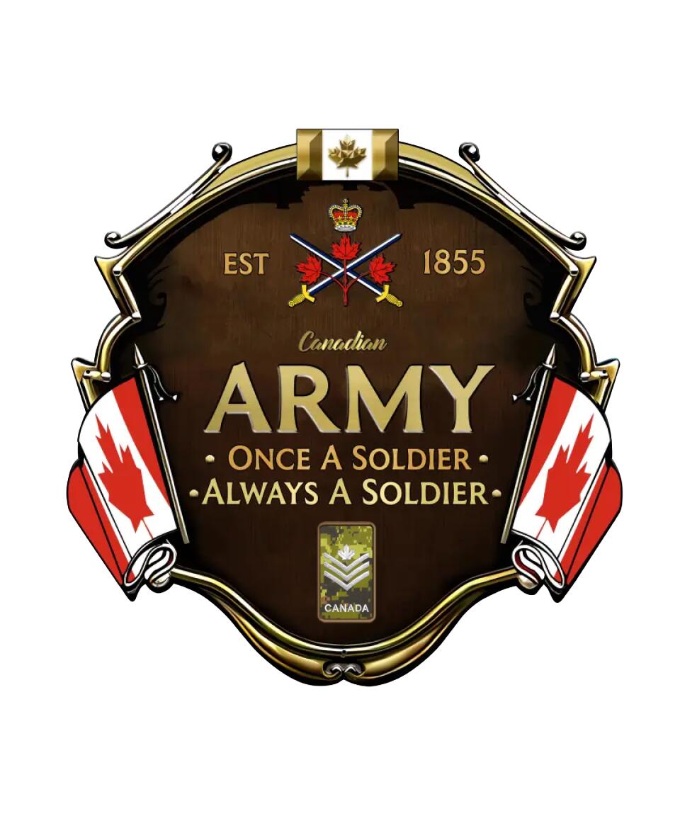 Personalized Rank Canadian Soldier/Veterans Camo Cut Metal Sign - 1677628801