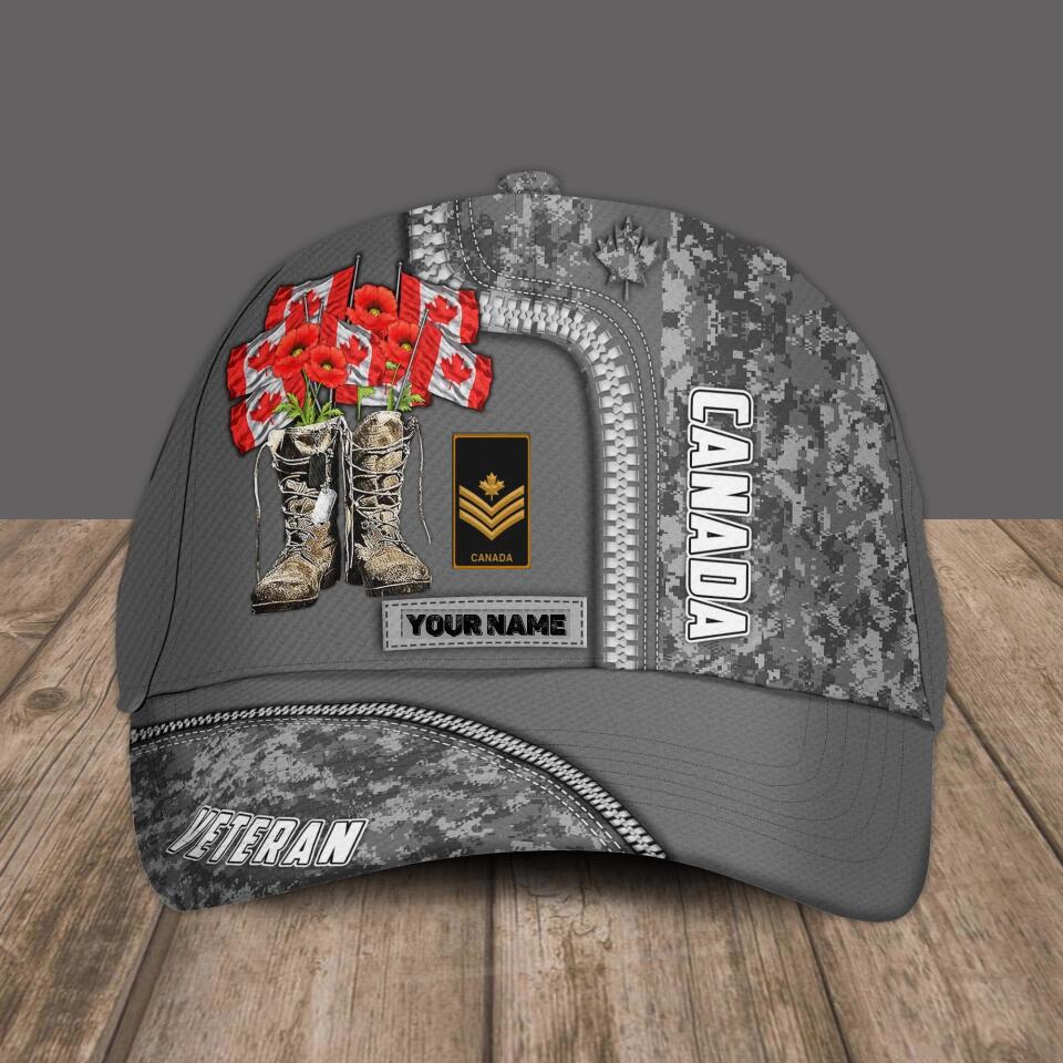 Personalized Rank And Name Canadian Soldier/Veterans Camo Baseball Cap - 1680652803