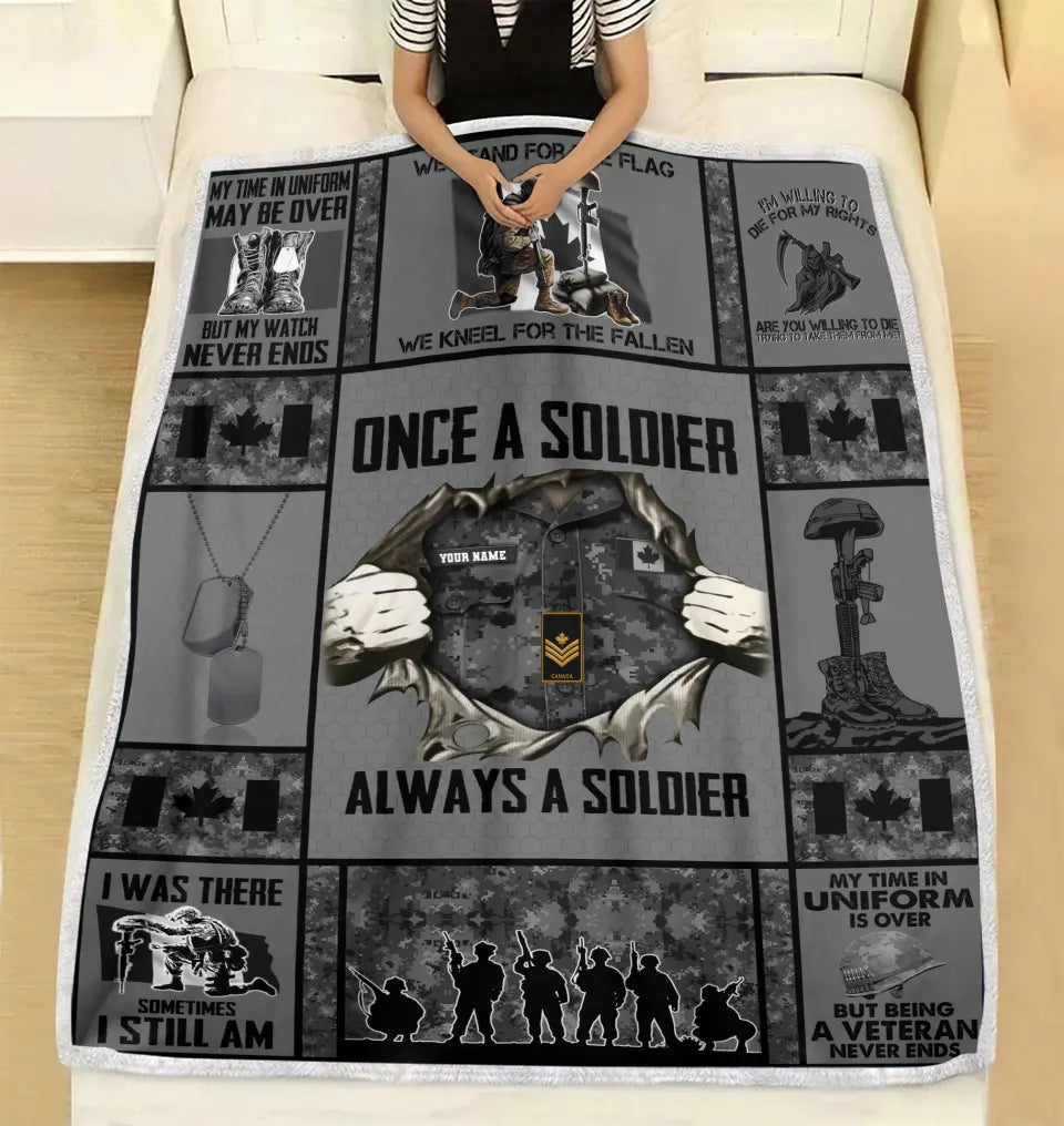 Personalized Canadian Soldier/ Veteran Camo With Name And Rank Fleece Blanket 3D Printed - 1693267202