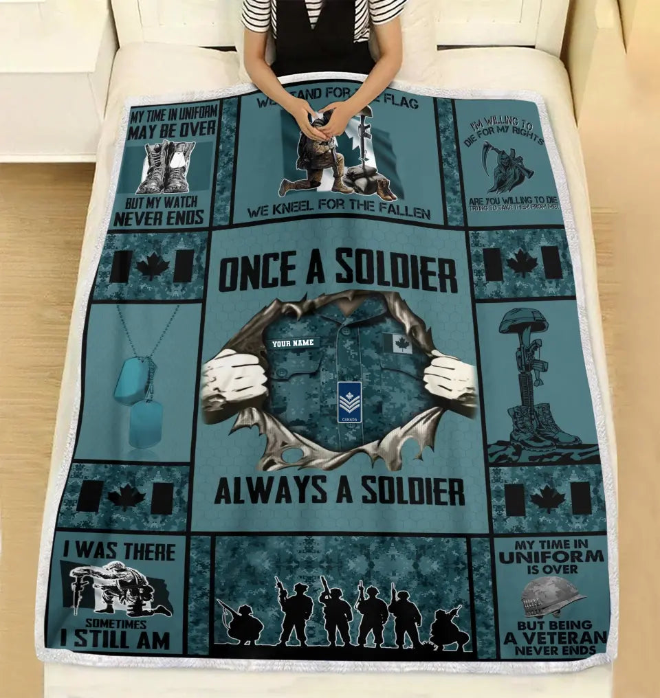 Personalized Canadian Soldier/ Veteran Camo With Name And Rank Fleece Blanket 3D Printed - 1693267202