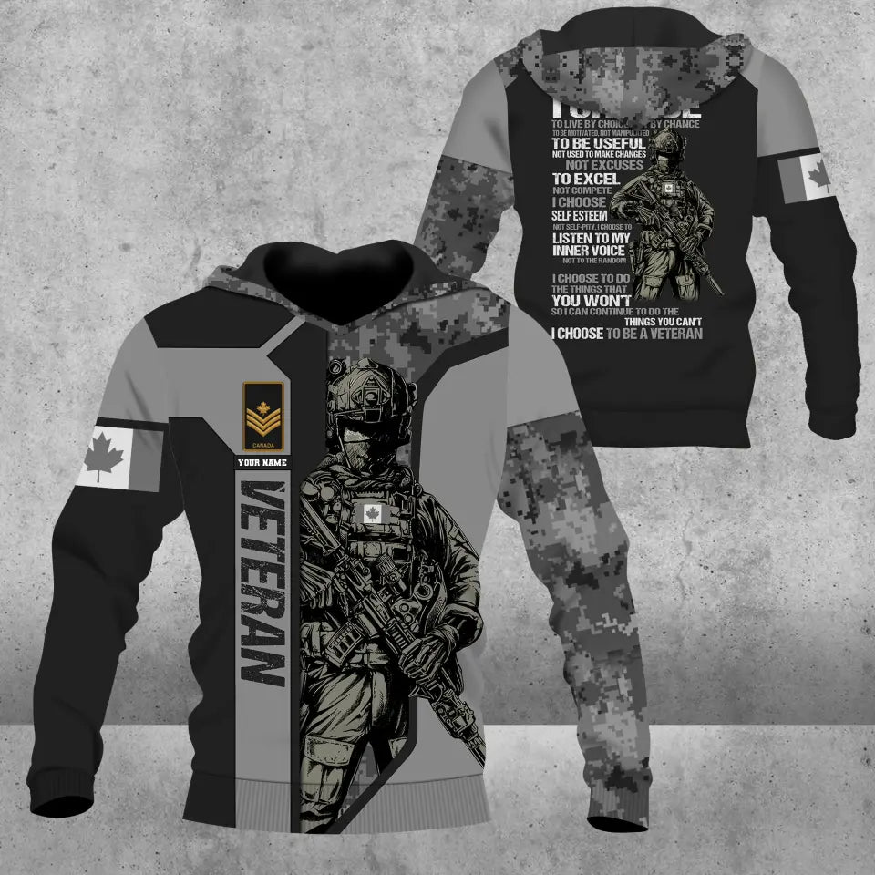 Personalized Canada Soldier/ Veteran Camo With Name And Rank Hoodie 3D Printed - 16932672