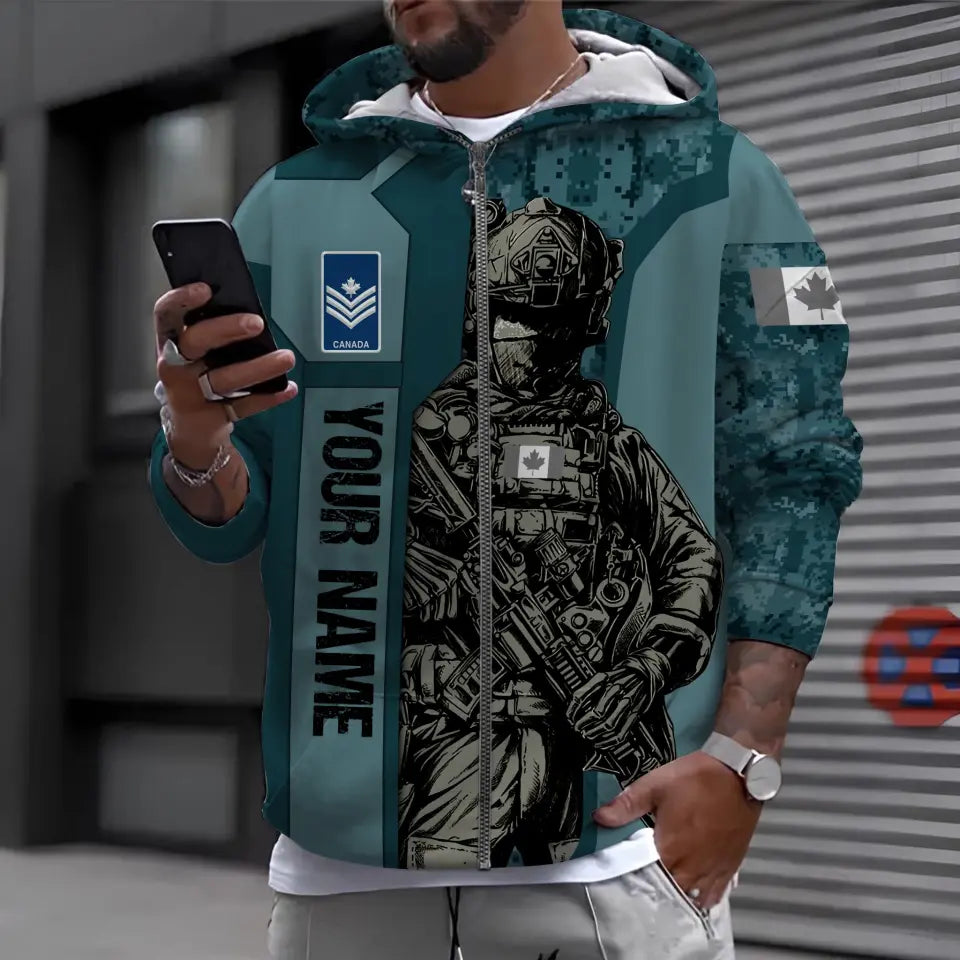Personalized Canada Soldier/ Veteran Camo With Name And Rank Hoodie 3D Printed - 16963776