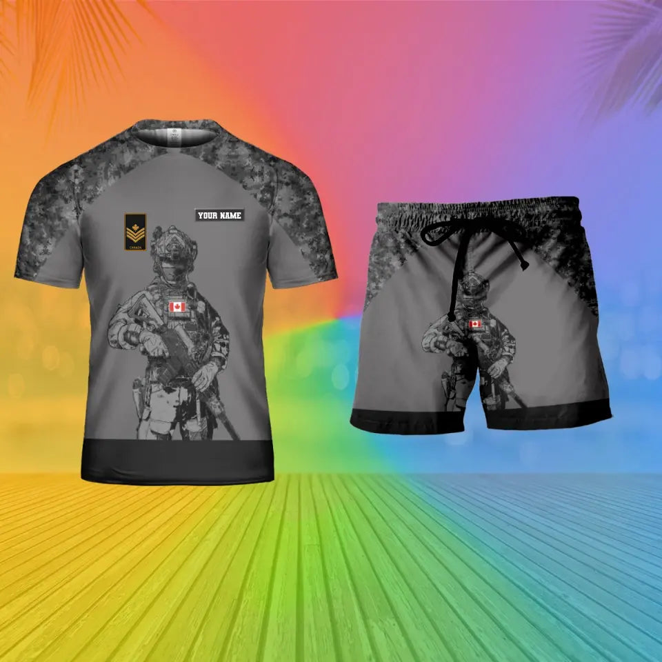 Personalized Canada Soldier/ Veteran Camo With Name And Rank Combo T-Shirt + Short 3D Printed - 17104608