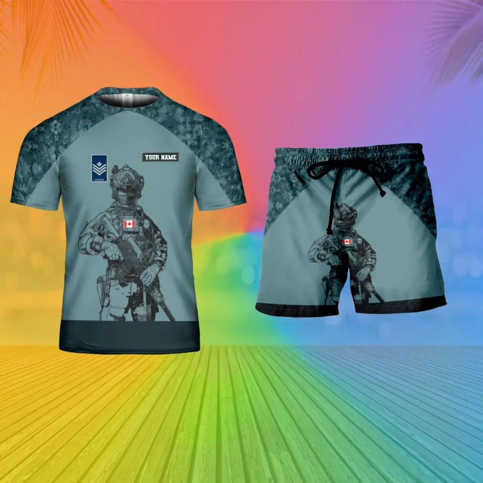 Personalized Canada Soldier/ Veteran Camo With Name And Rank Combo T-Shirt + Short 3D Printed - 17104608