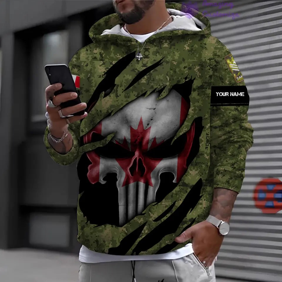 Personalized Canada Soldier/ Veteran Camo With Name And Rank Hoodie 3D Printed - 1712534401