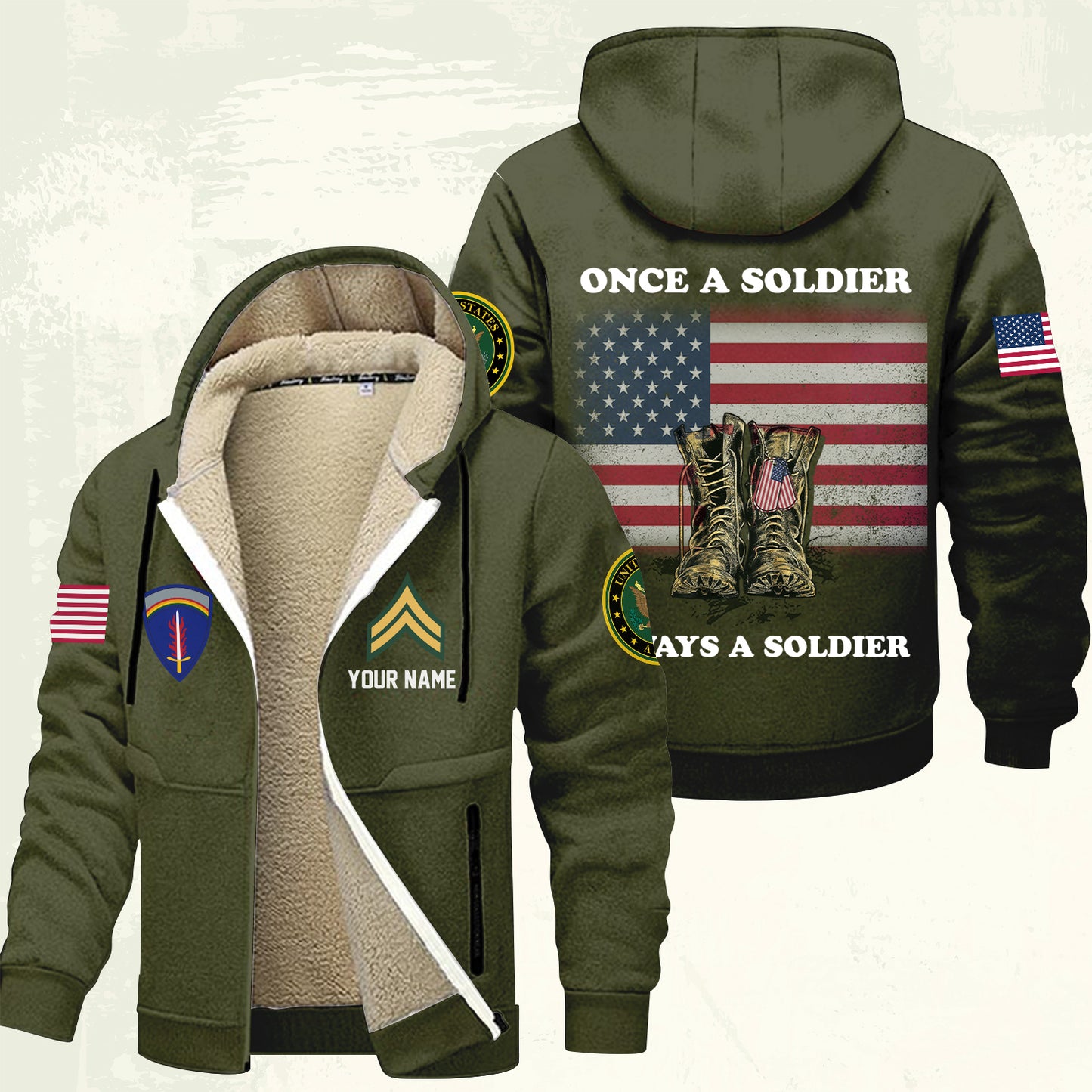 Army Division - Personalized US Soldier/ Veteran With Name And Rank Hoodie Zip Velvet Coat - 17362944
