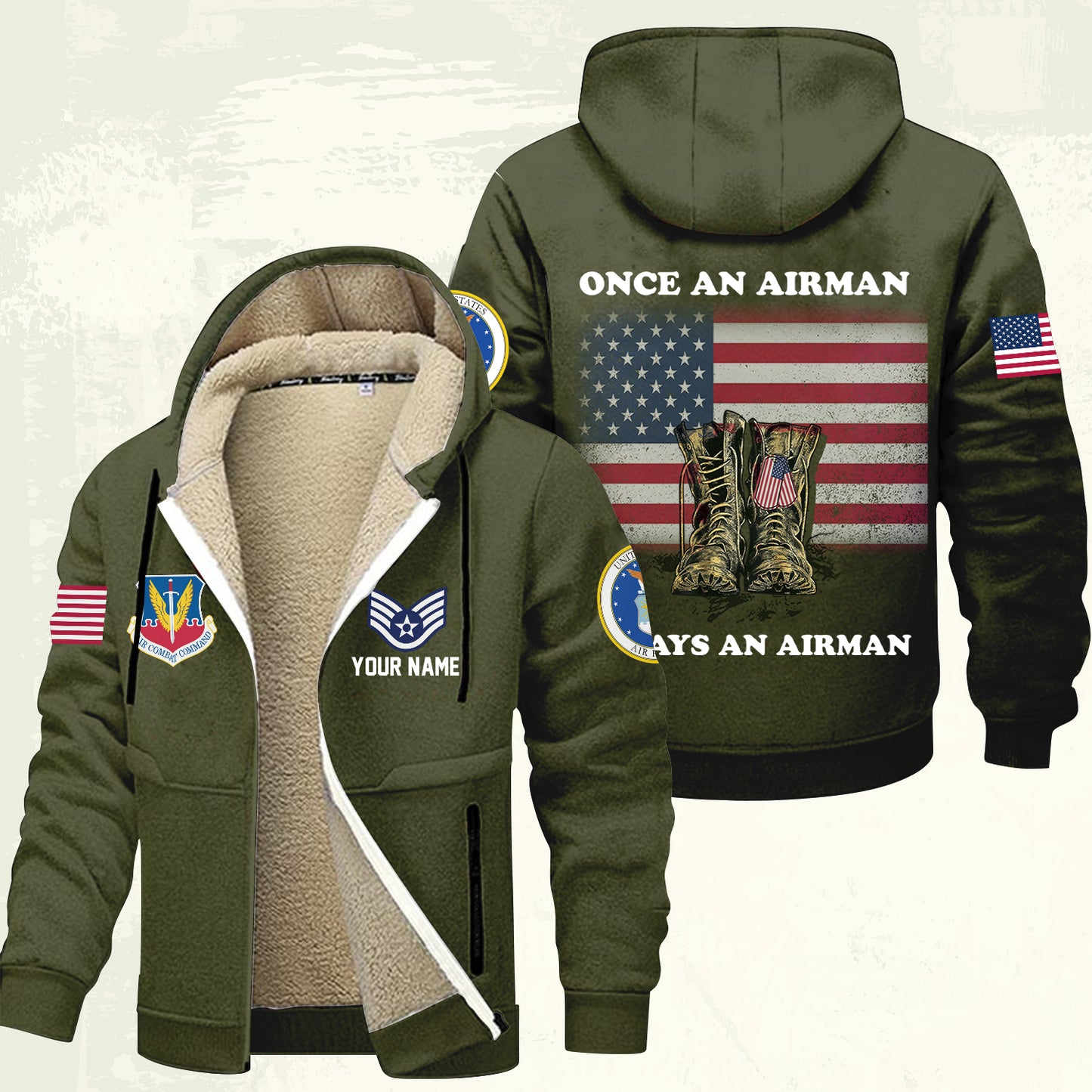 Air Force Command - Personalized US Soldier/ Veteran With Name And Rank Hoodie Zip Velvet Coat - 17362944