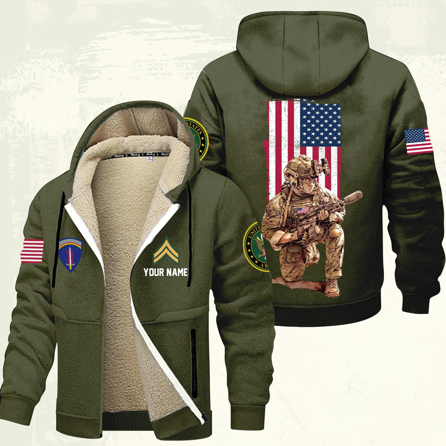 Army Division - Personalized US Soldier/ Veteran With Name And Rank Hoodie Zip Velvet Coat - 17363808