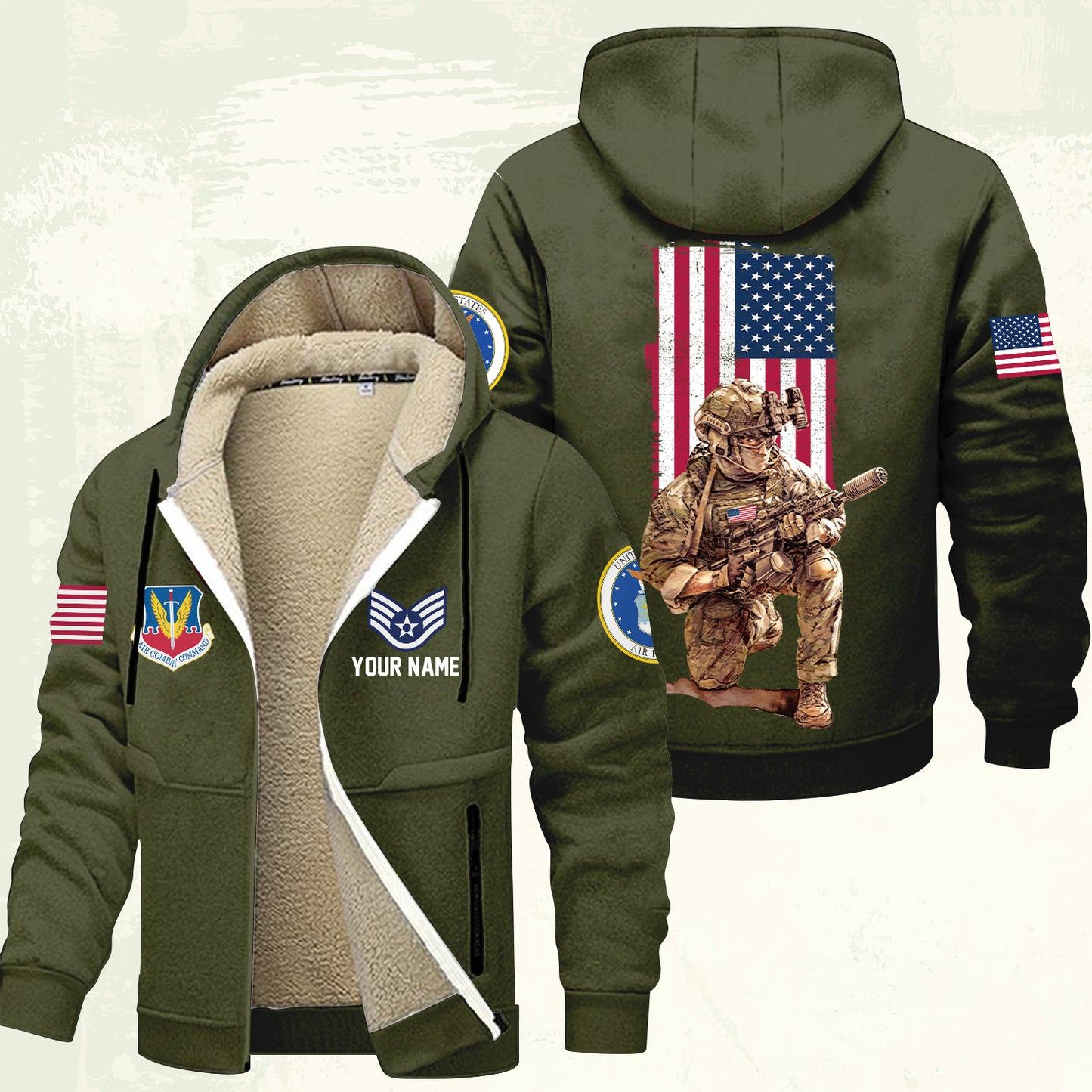 Air Force Command - Personalized US Soldier/ Veteran With Name And Rank Hoodie Zip Velvet Coat - 17363808