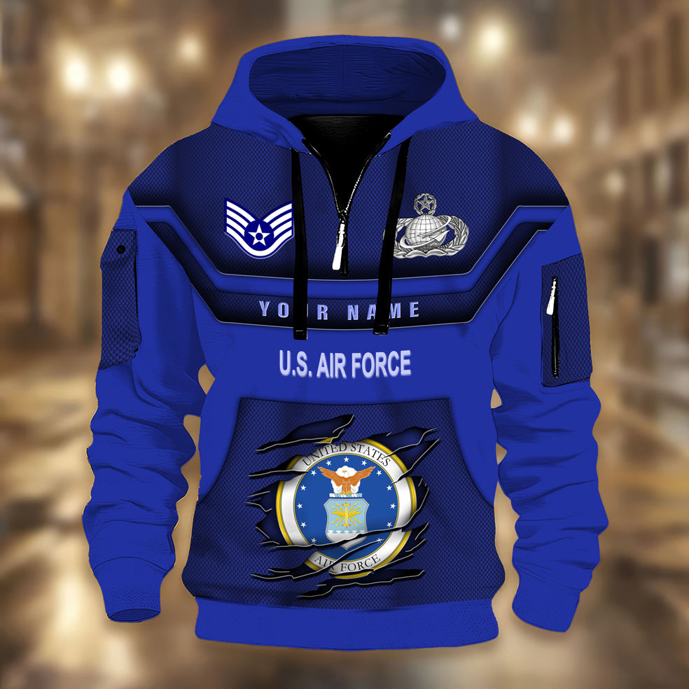 Air Force Badge - Personalized US Soldier/ Veteran 3D Half-zip Hoodie -17508096