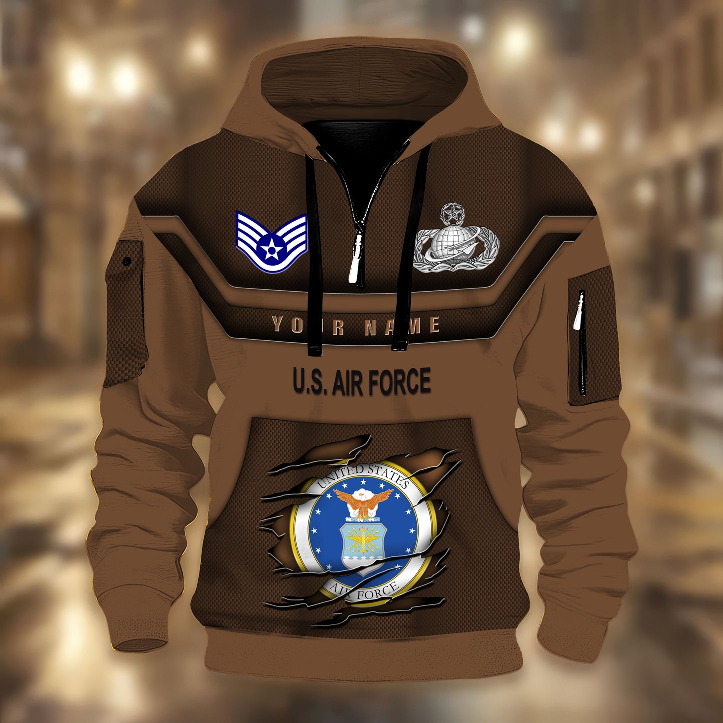 Air Force Badge - Personalized US Soldier/ Veteran 3D Half-zip Hoodie -17508096