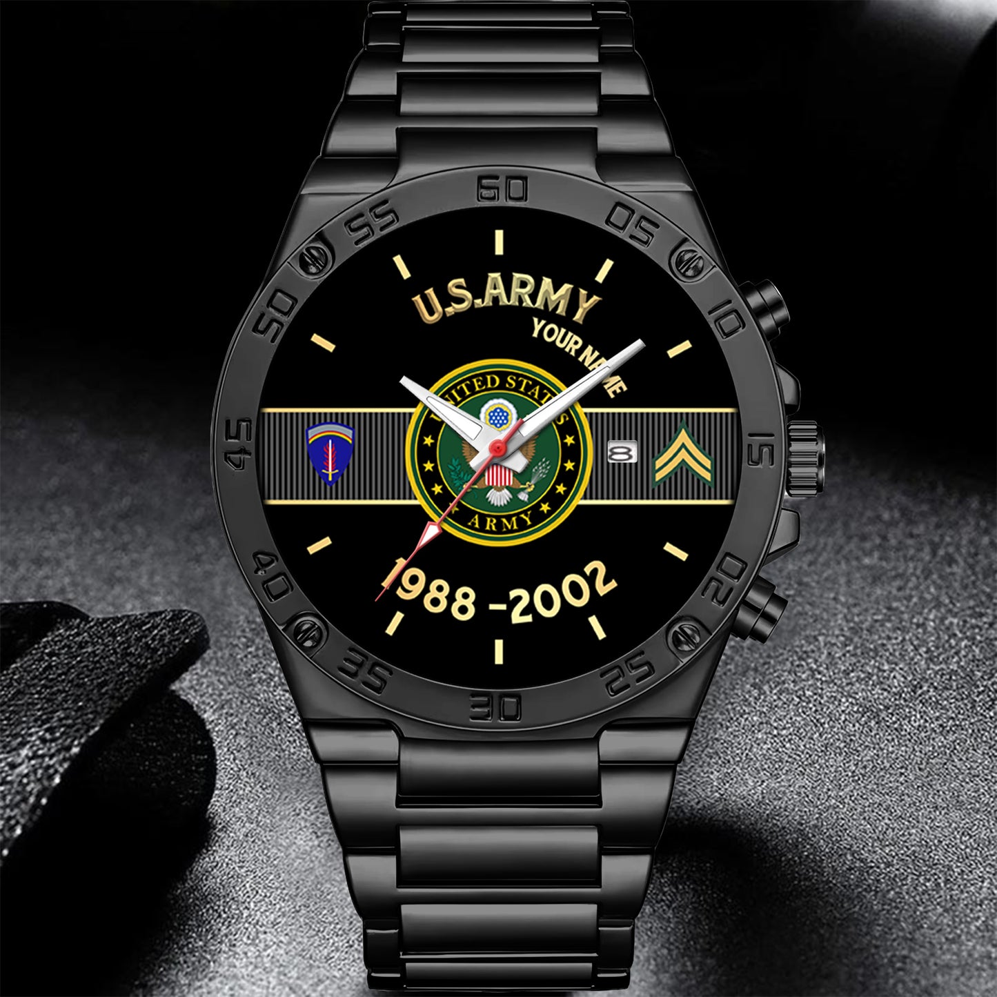 Army Division - Personalized US Soldier/ Veteran With Name And Rank Gentleman Stainless Steel Watch - 17388000