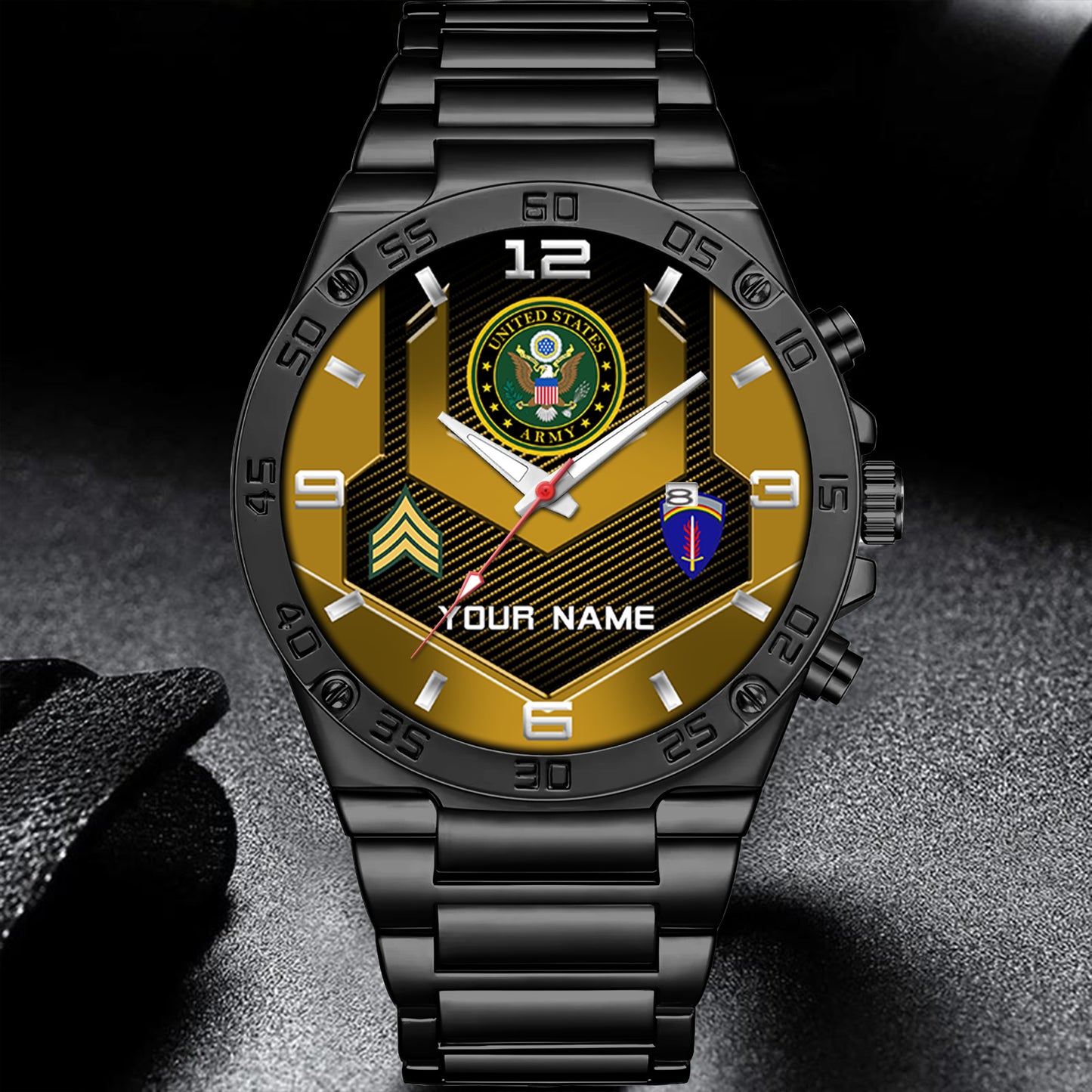 Army Division - Personalized US Soldier/ Veteran With Name And Rank Gentleman Stainless Steel Watch - 17491680