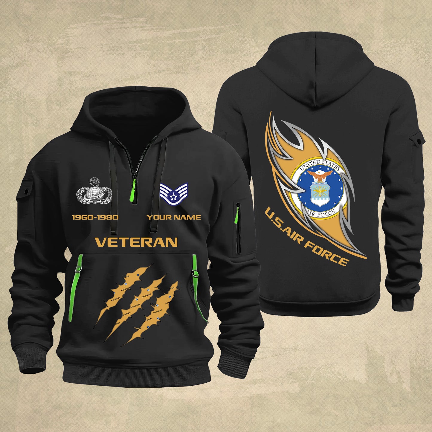 Air Force Badge - Personalized US Soldier/ Veteran With Name And Rank Zip Hoodie Multicolor - 17361216