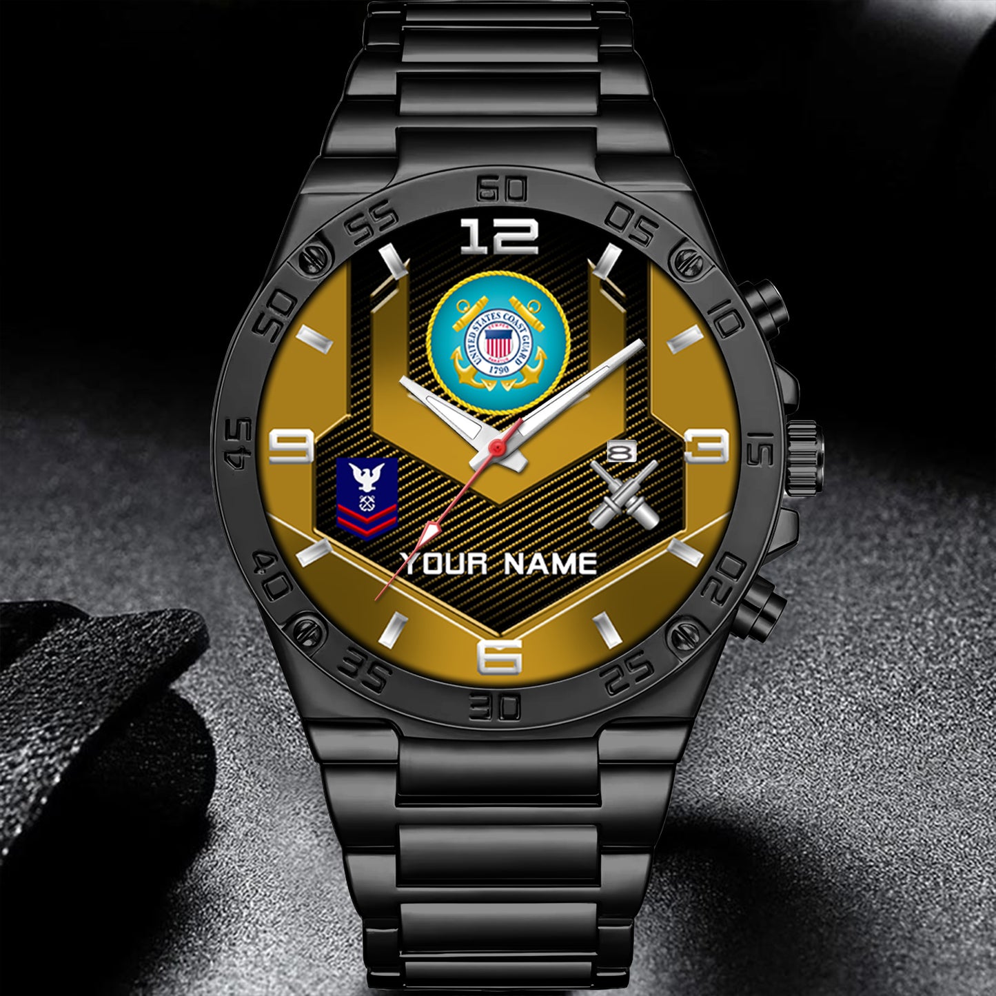 Coast Guard Rating - Personalized US Soldier/ Veteran With Name And Rank Gentleman Stainless Steel Watch - 17491680