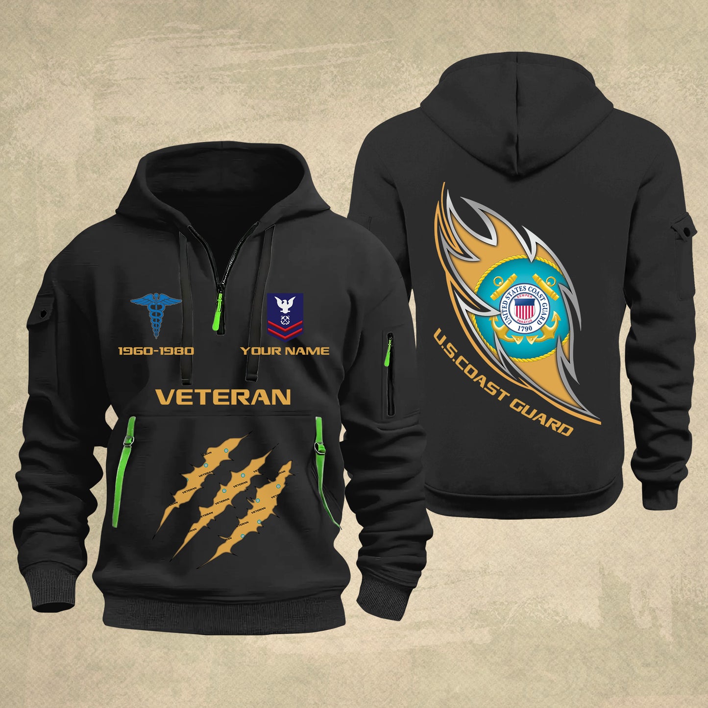 Coast Guard Rating- Personalized US Soldier/ Veteran With Name And Rank Zip Hoodie Multicolor - 17361216