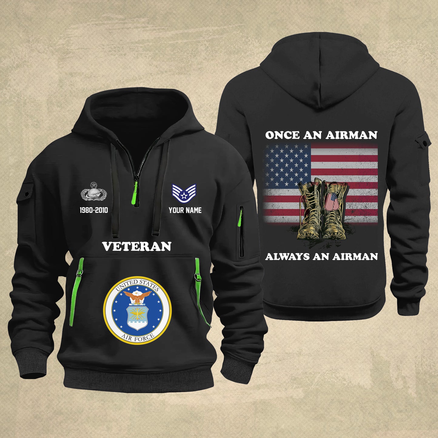 Air Force Badge - Personalized US Soldier/ Veteran With Name And Rank Zip Hoodie Multicolor - 17044128