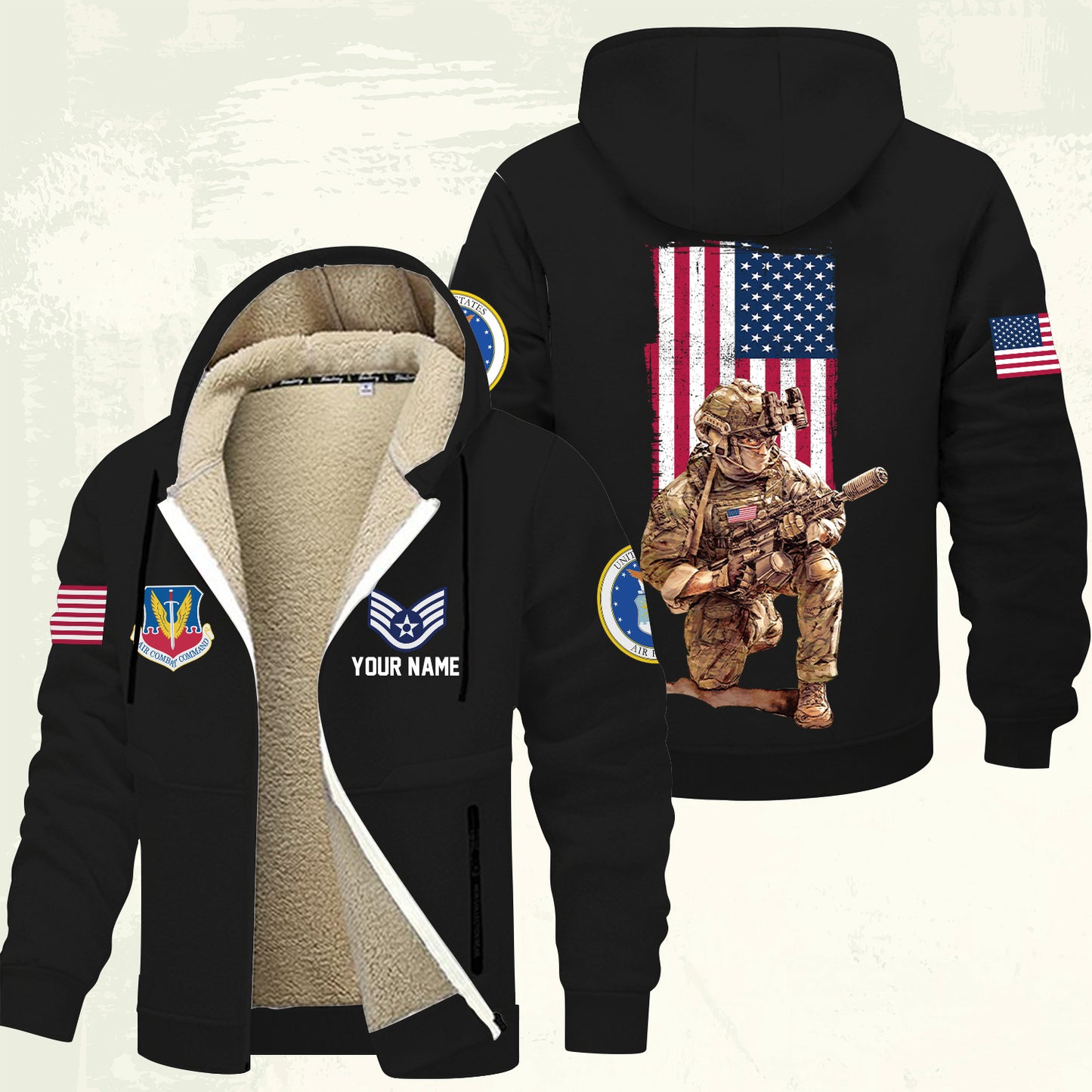 Air Force Command - Personalized US Soldier/ Veteran With Name And Rank Hoodie Zip Velvet Coat - 17363808