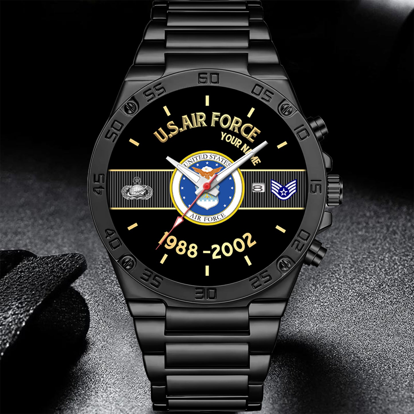 Air Force Badge - Personalized US Soldier/ Veteran With Name And Rank Gentleman Stainless Steel Watch - 17388000