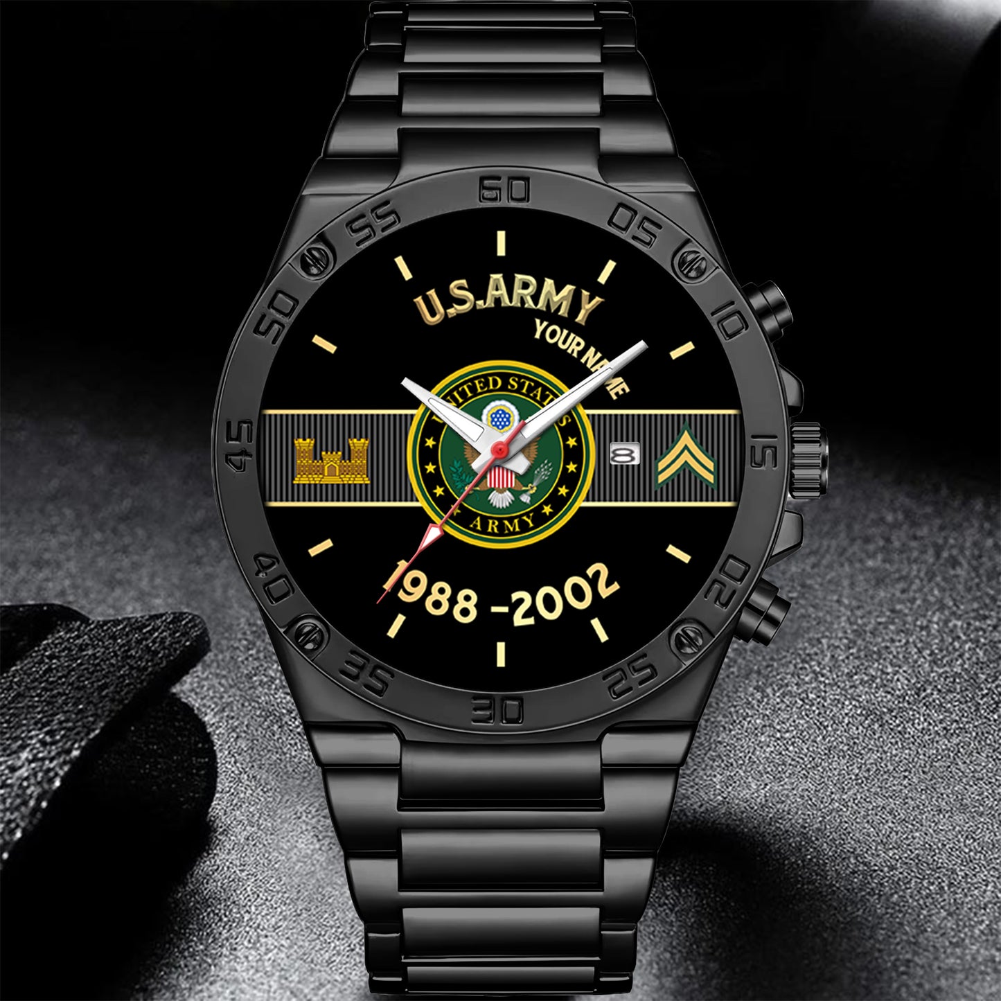 Army Branch - Personalized US Soldier/ Veteran With Name And Rank Gentleman Stainless Steel Watch - 17388000
