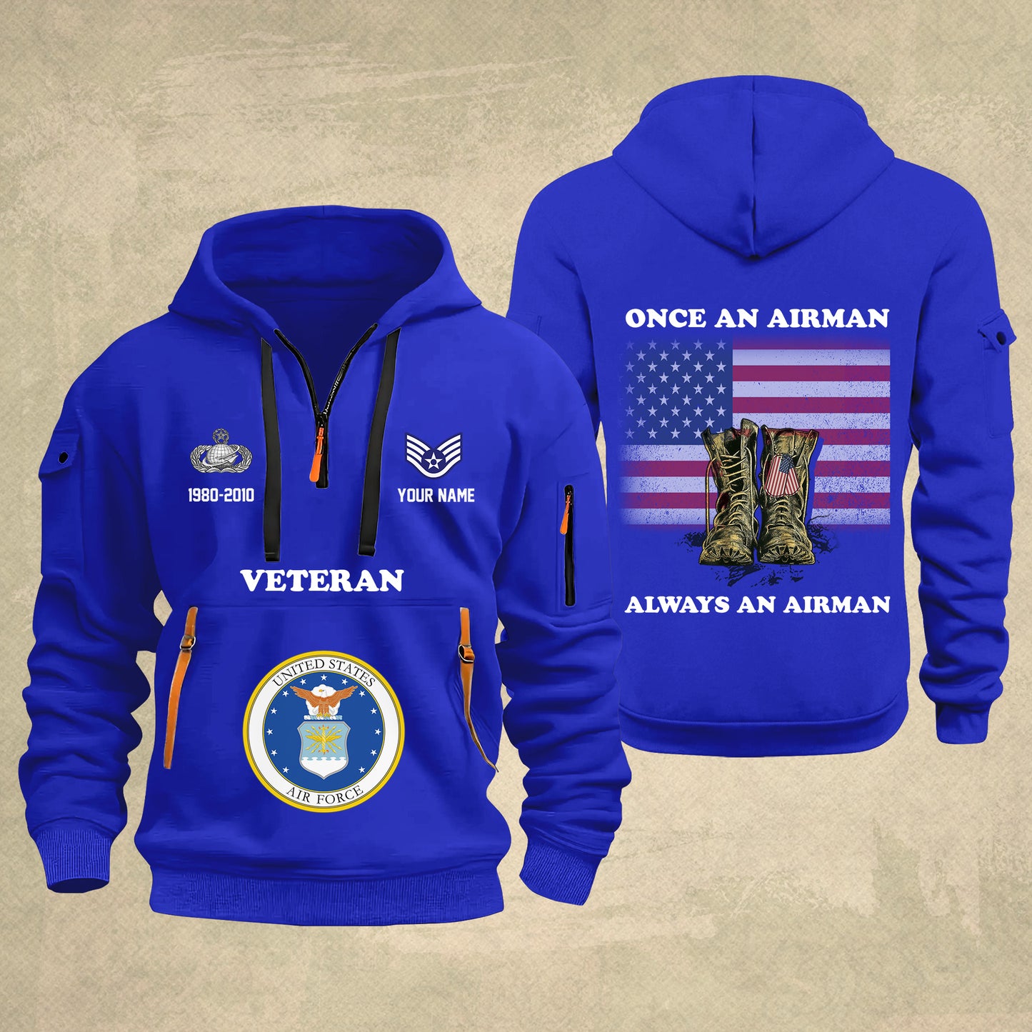 Air Force Badge - Personalized US Soldier/ Veteran With Name And Rank Zip Hoodie Multicolor - 17044128