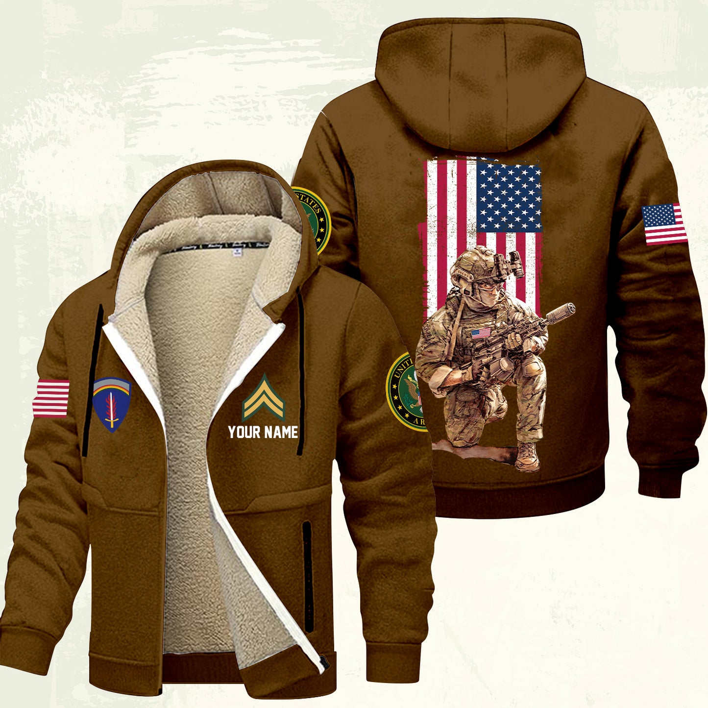 Army Division - Personalized US Soldier/ Veteran With Name And Rank Hoodie Zip Velvet Coat - 17363808