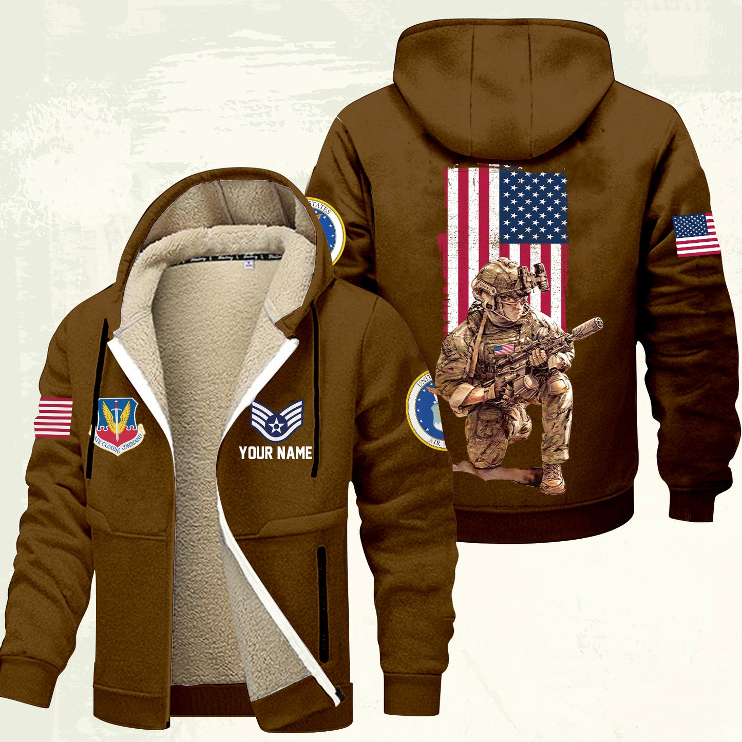 Air Force Command - Personalized US Soldier/ Veteran With Name And Rank Hoodie Zip Velvet Coat - 17363808