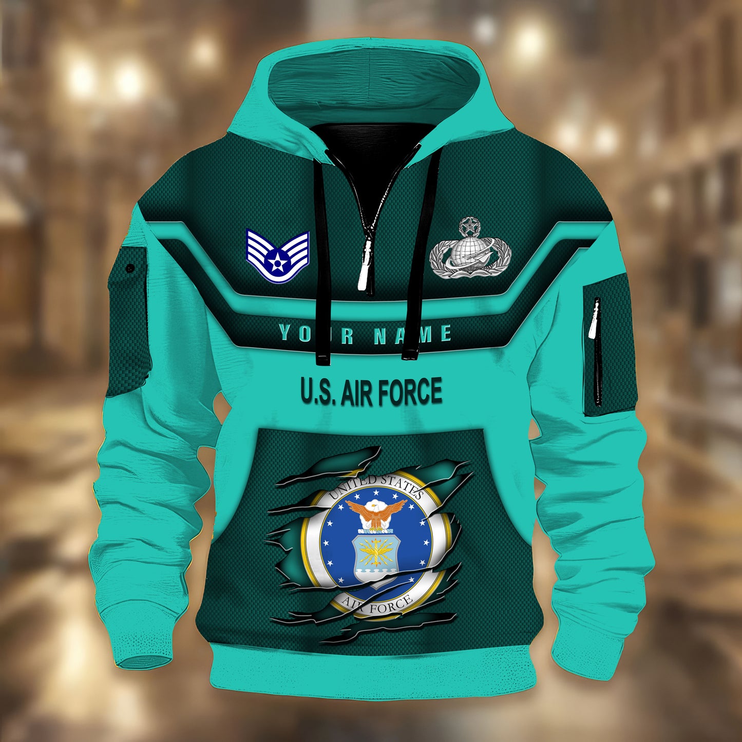 Air Force Badge - Personalized US Soldier/ Veteran 3D Half-zip Hoodie -17508096