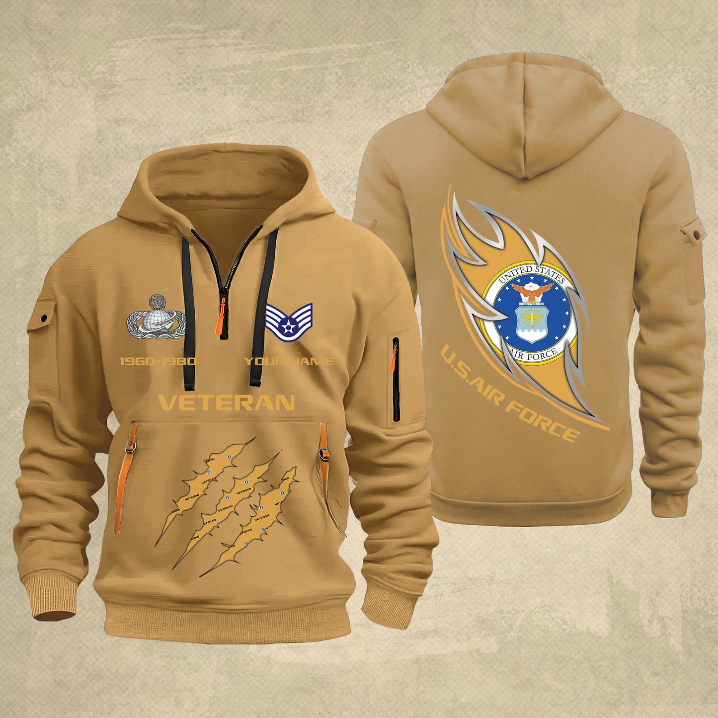 Air Force Badge - Personalized US Soldier/ Veteran With Name And Rank Zip Hoodie Multicolor - 17361216