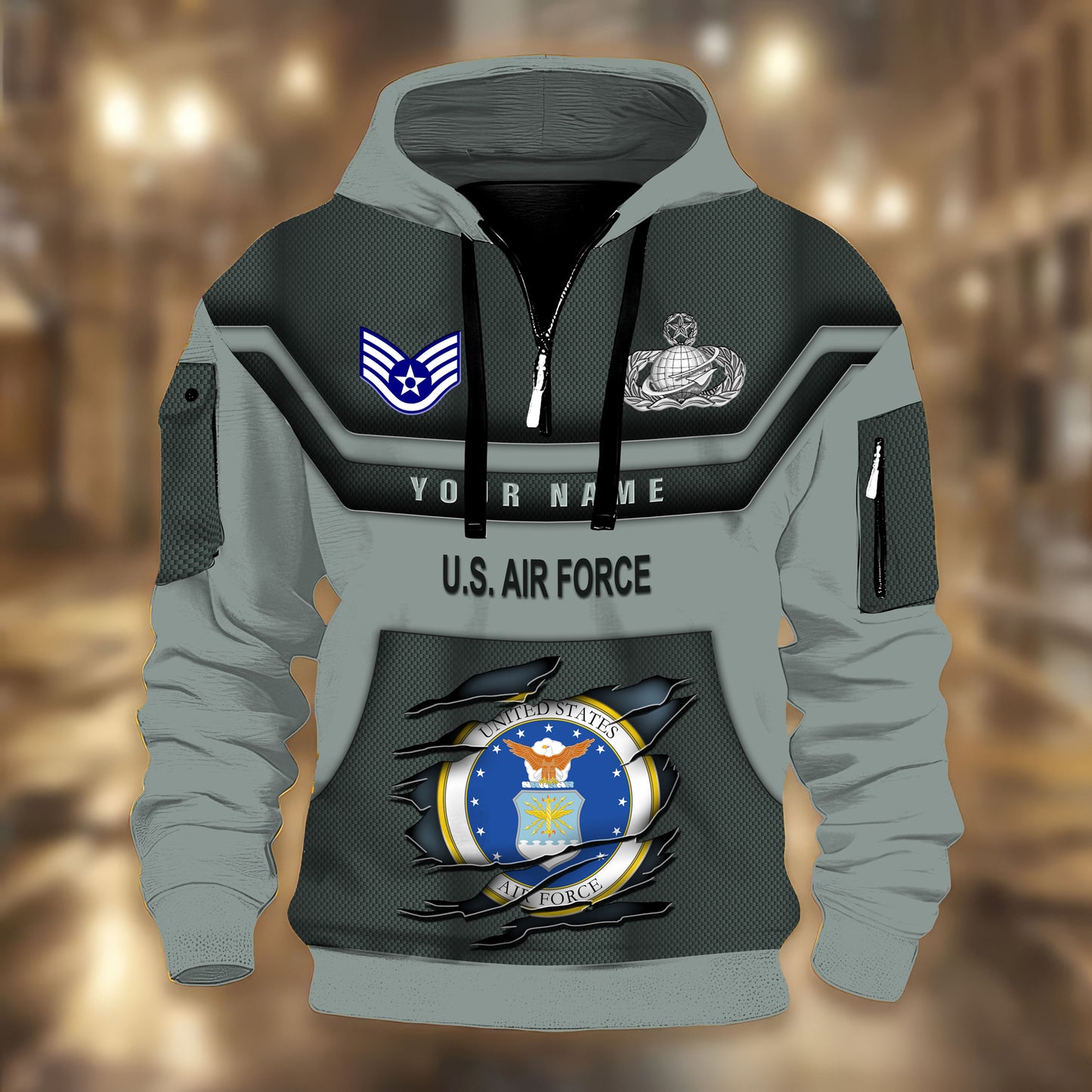 Air Force Badge - Personalized US Soldier/ Veteran 3D Half-zip Hoodie -17508096