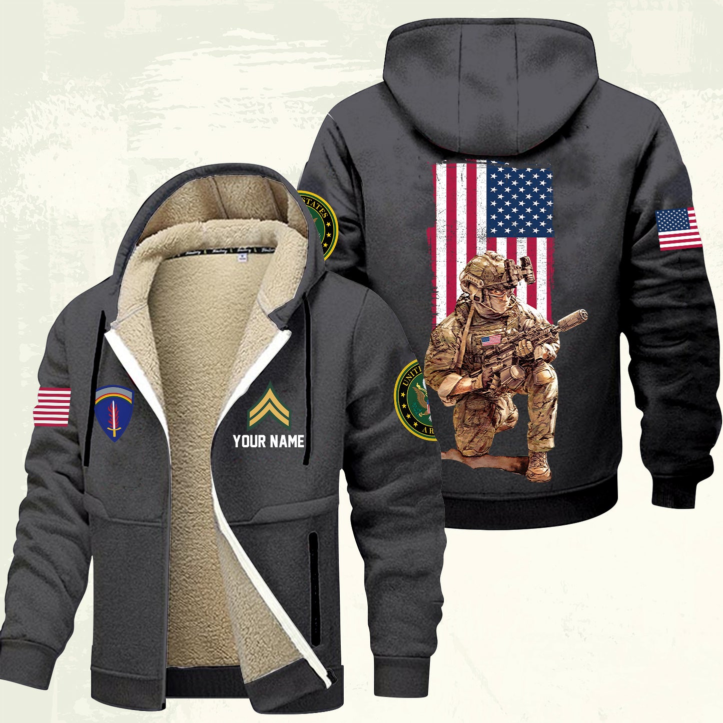 Army Division - Personalized US Soldier/ Veteran With Name And Rank Hoodie Zip Velvet Coat - 17363808