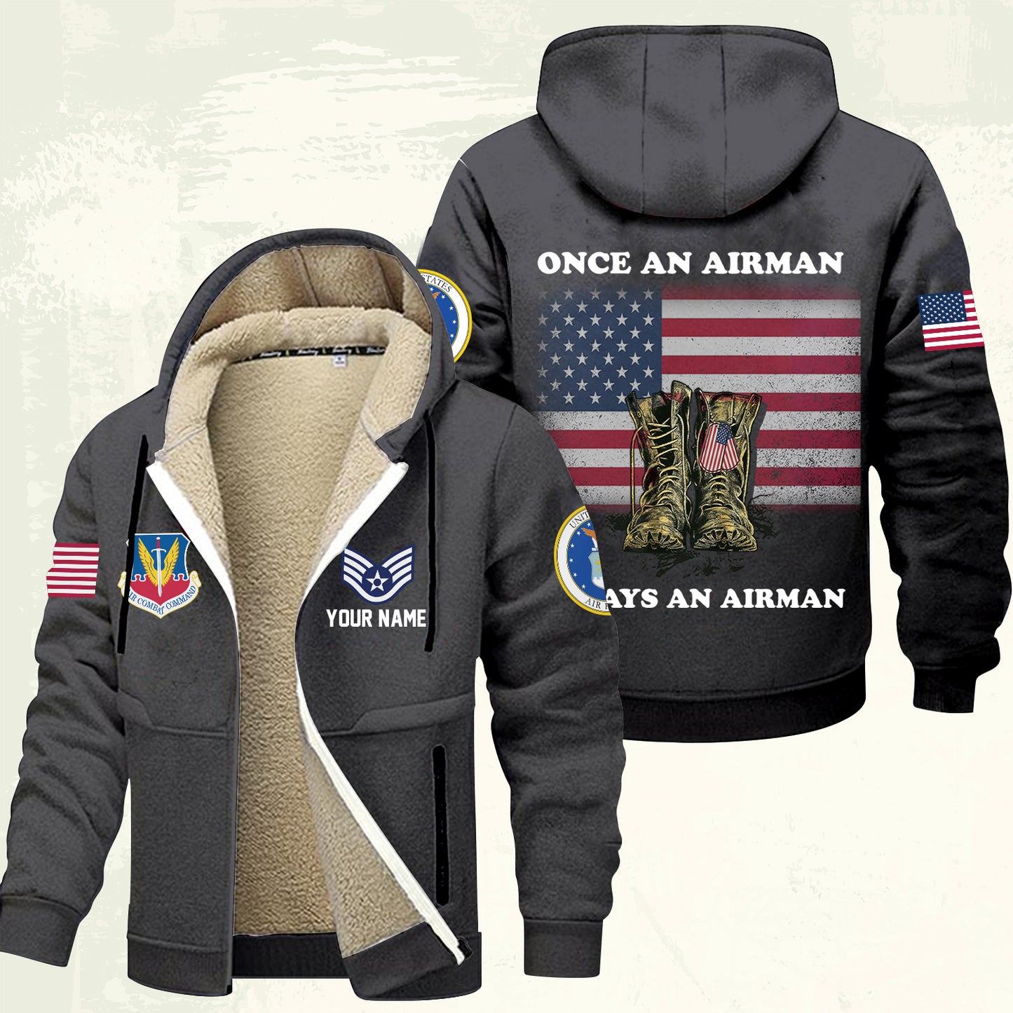 Air Force Command - Personalized US Soldier/ Veteran With Name And Rank Hoodie Zip Velvet Coat - 17362944