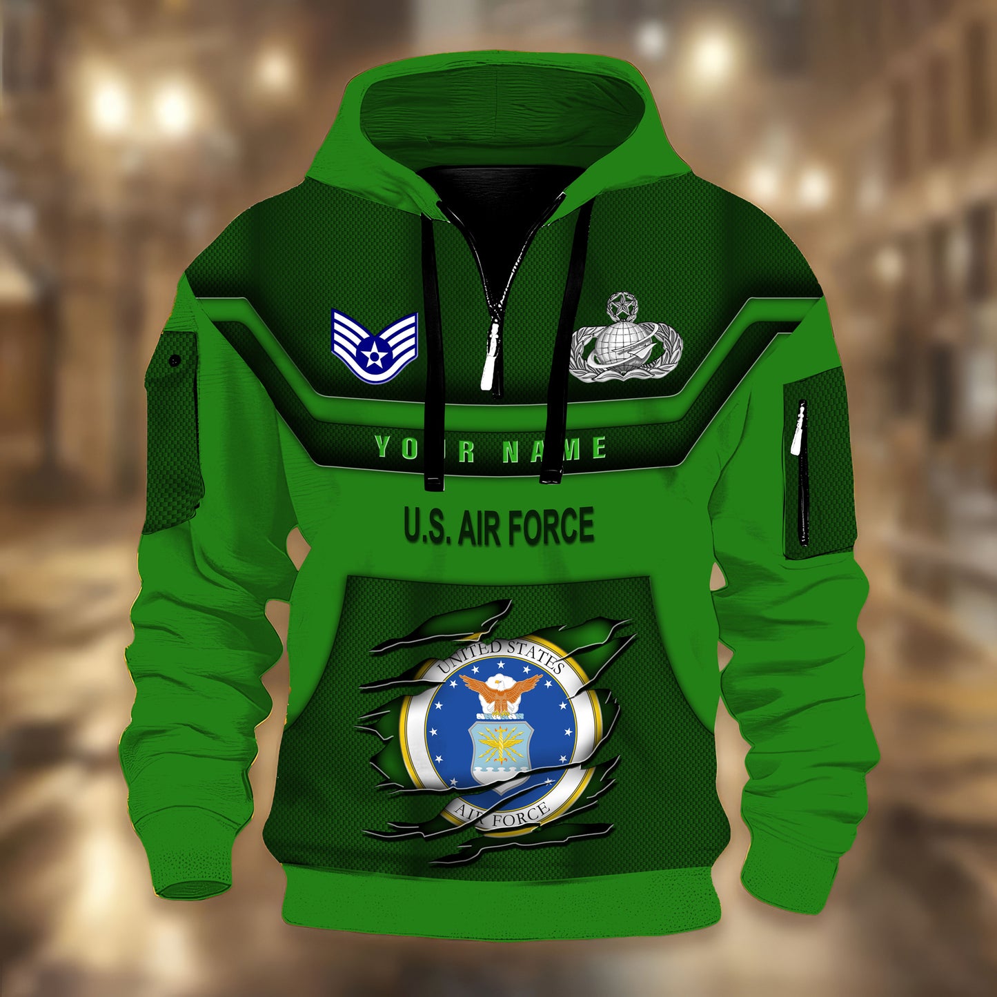 Air Force Badge - Personalized US Soldier/ Veteran 3D Half-zip Hoodie -17508096
