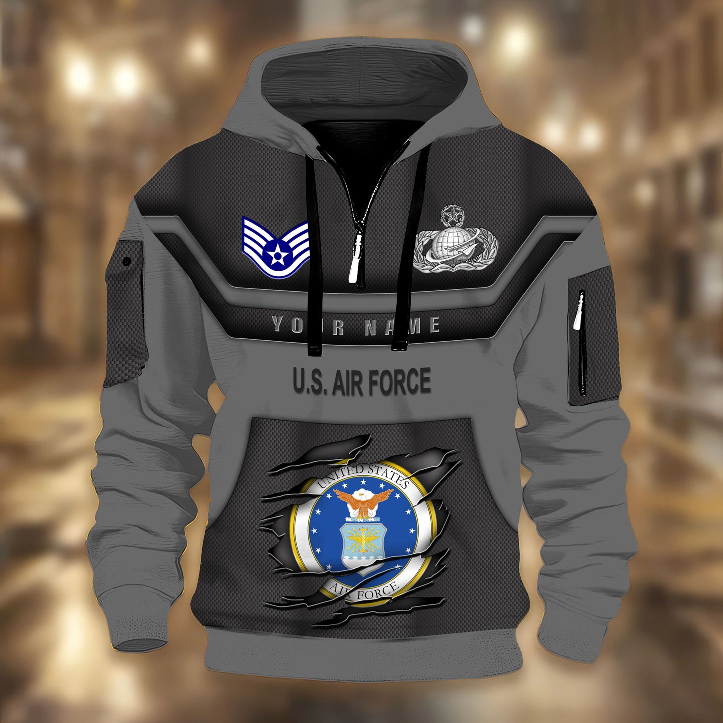Air Force Badge - Personalized US Soldier/ Veteran 3D Half-zip Hoodie -17508096