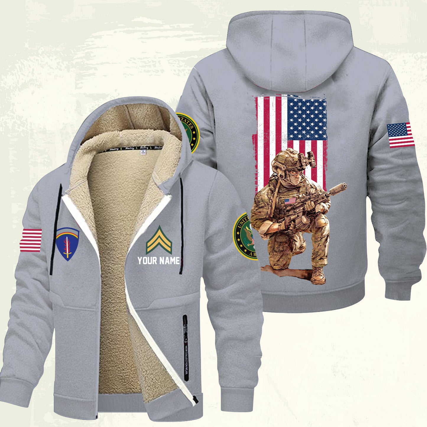 Army Division - Personalized US Soldier/ Veteran With Name And Rank Hoodie Zip Velvet Coat - 17363808