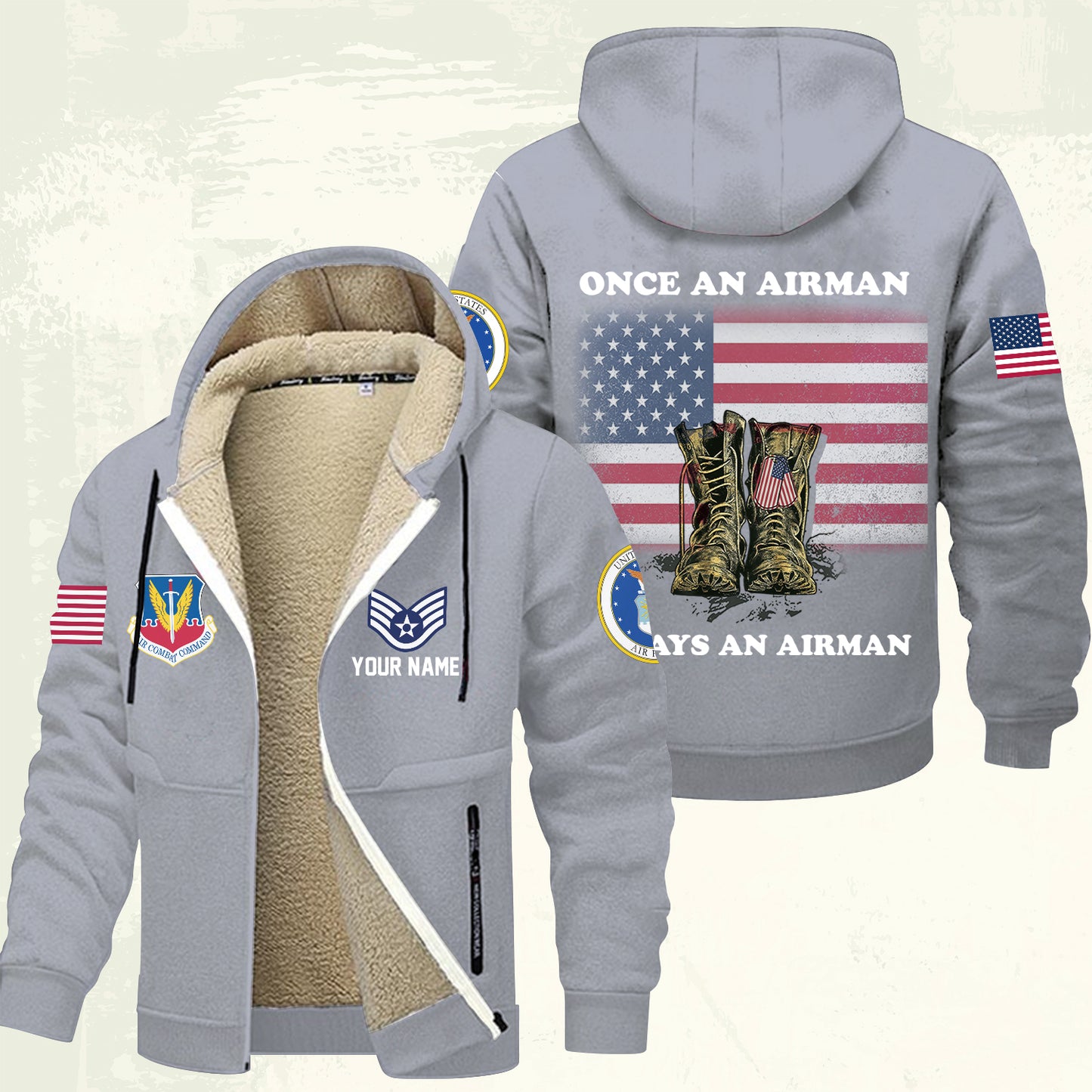 Air Force Command - Personalized US Soldier/ Veteran With Name And Rank Hoodie Zip Velvet Coat - 17362944