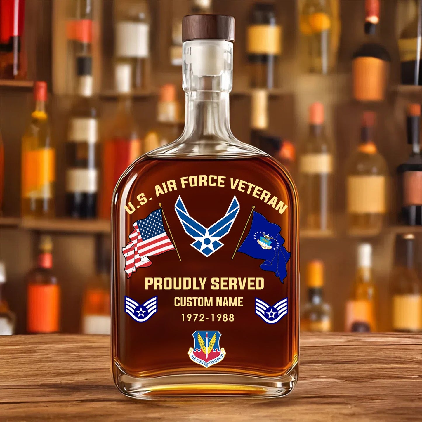 Air Force Command - Personalized US Soldier/ Veteran With Rank, Name And Year Whiskey Bottle Glass - 1776988802