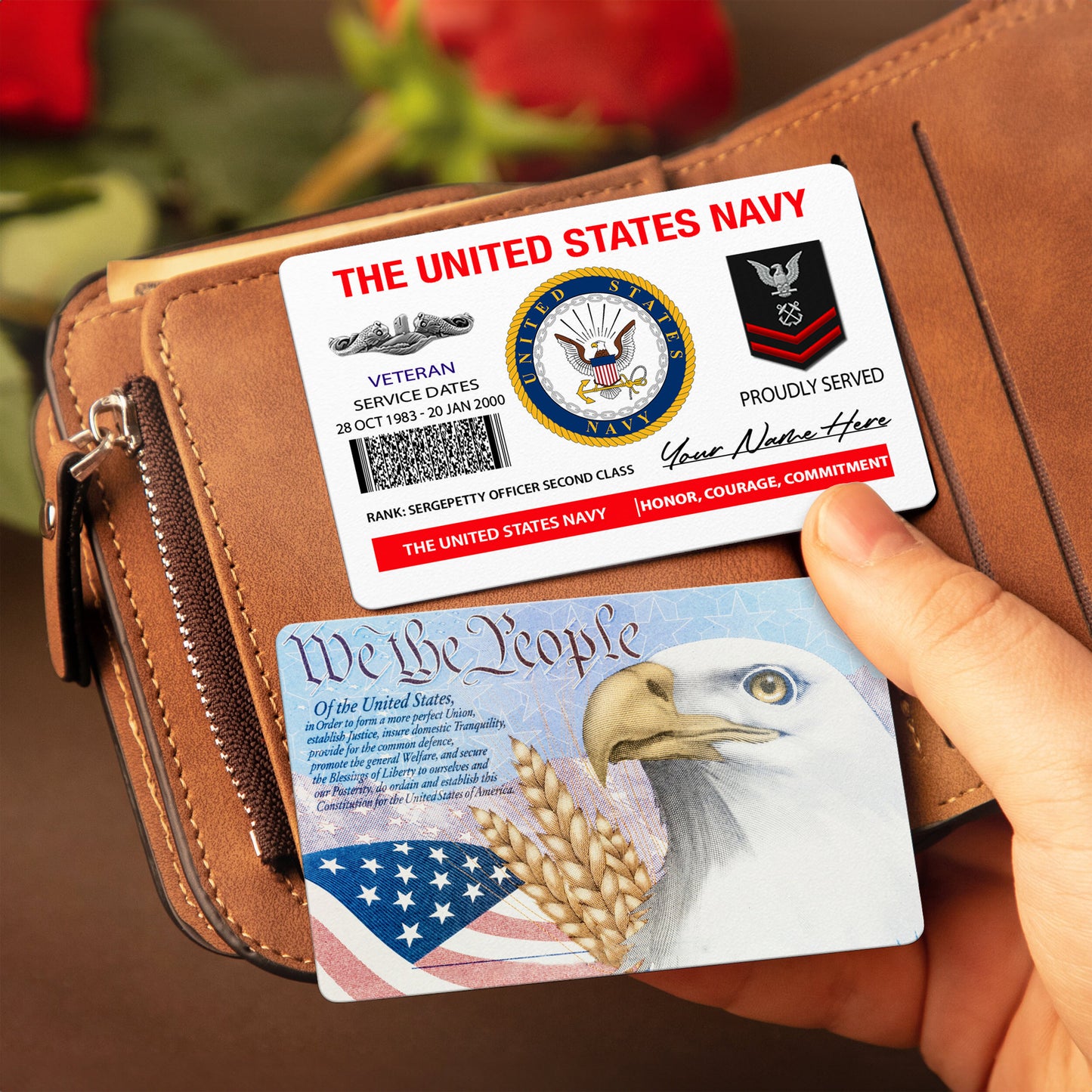 Navy Badge - Personalized US Soldier/ Veteran Aluminum Wallet Card - 17490816
