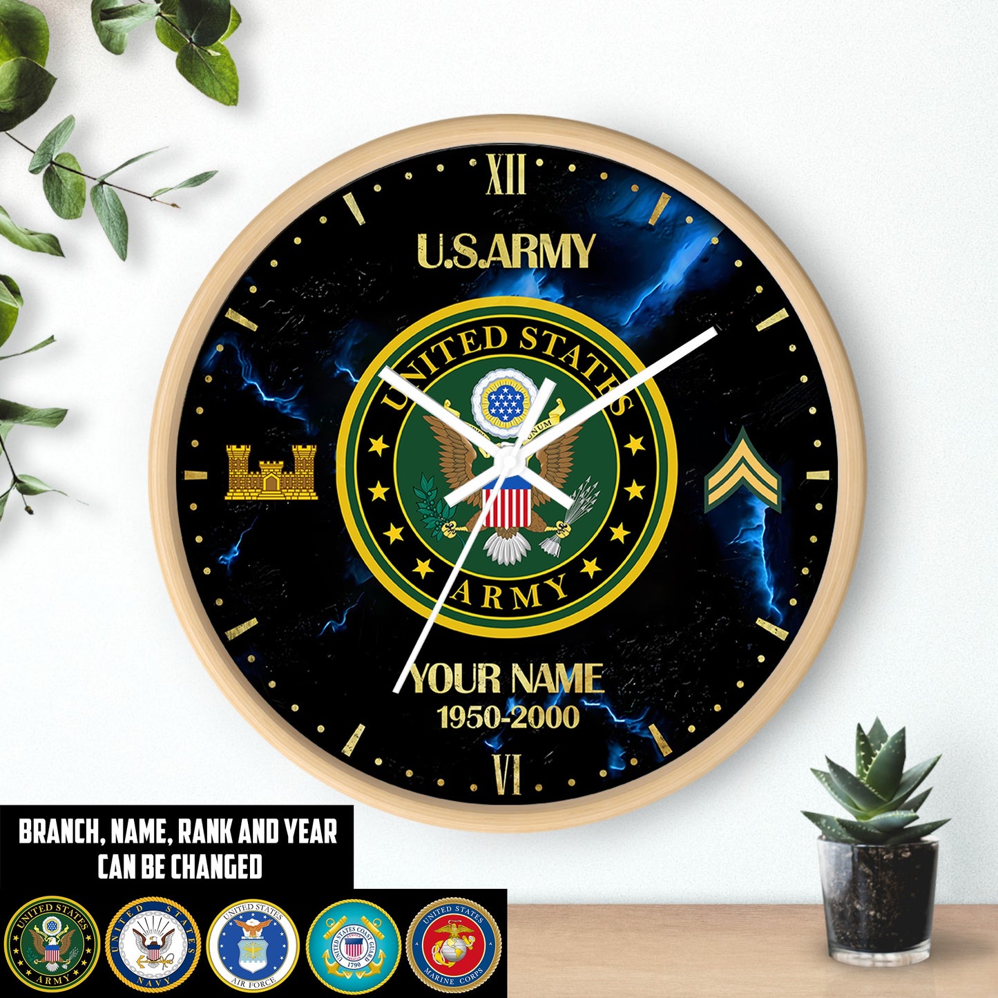 Army Branch - Personalized US Soldier/ Veteran With Name, Rank And Year Wooden Clock - 17399232