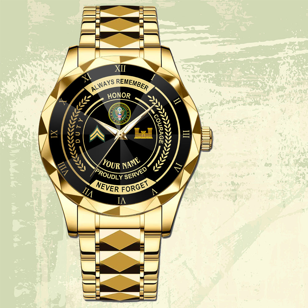 Army Branch - Personalized US Soldier/ Veteran Rank And Name Gentleman Crystal Metal Watch - 17447616