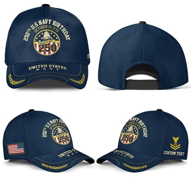 Customized 250th Navy Badge Birthday Hat All Over Printed -1750204803