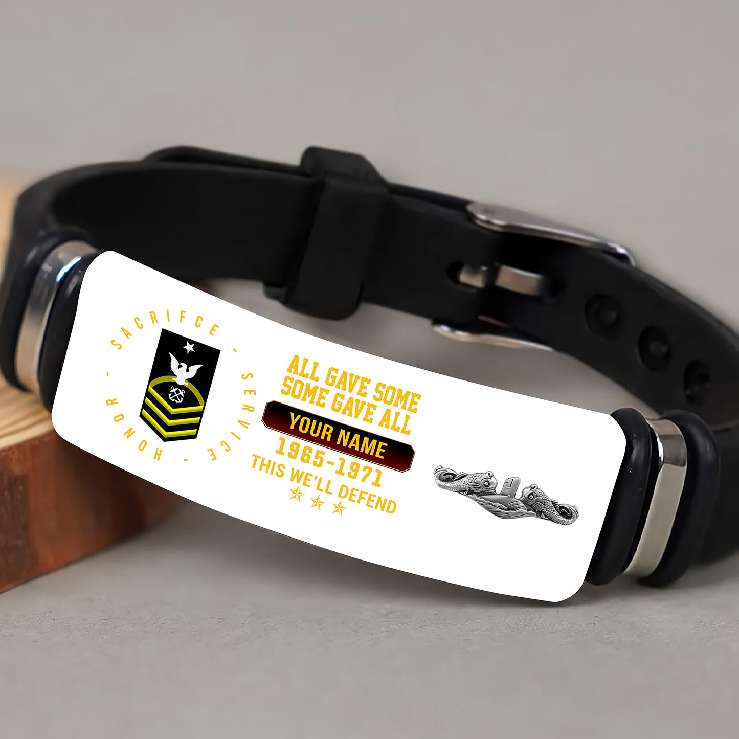 Navy Badge - Personalized US Soldier/ Veteran With Rank, Name And Year Bracelet - 17453664