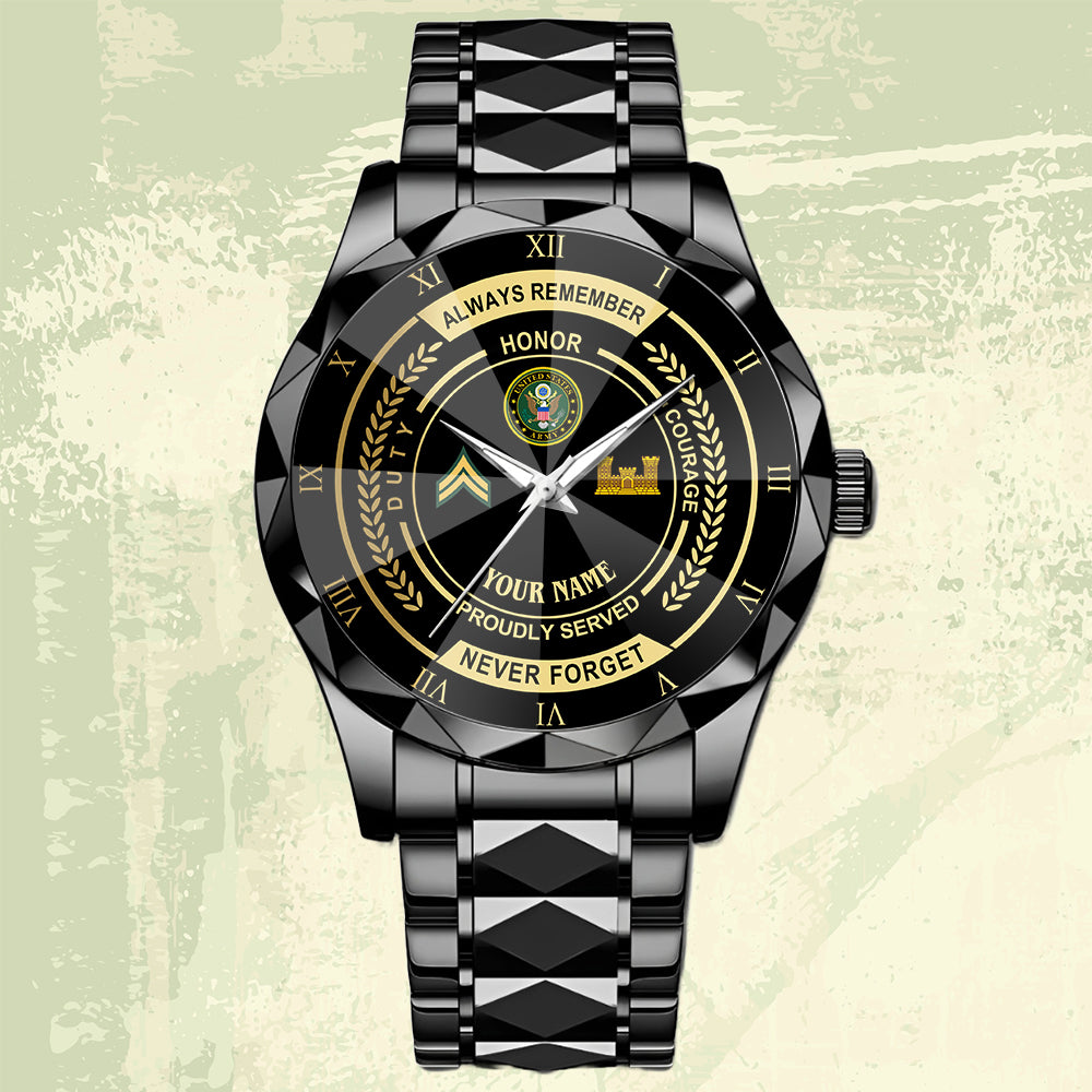 Army Branch - Personalized US Soldier/ Veteran Rank And Name Gentleman Crystal Metal Watch - 17447616