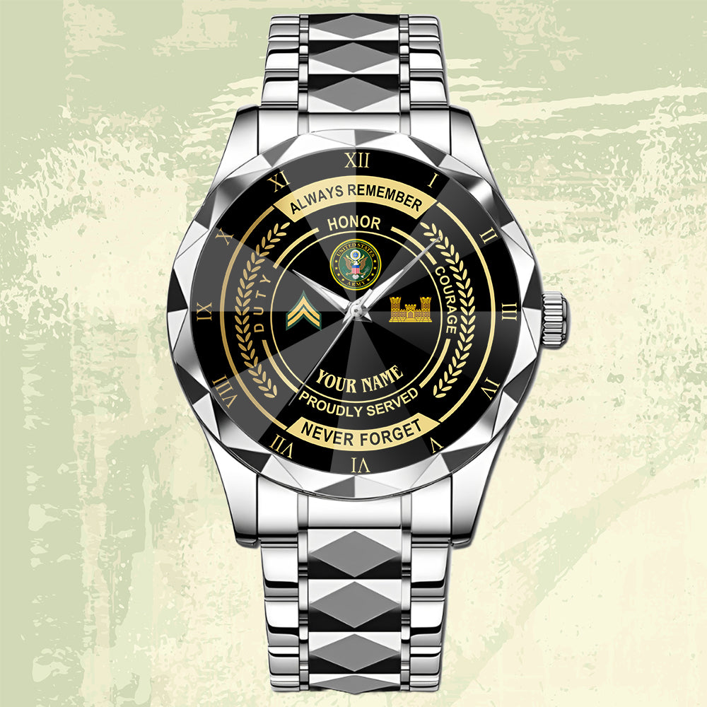 Army Branch - Personalized US Soldier/ Veteran Rank And Name Gentleman Crystal Metal Watch - 17447616