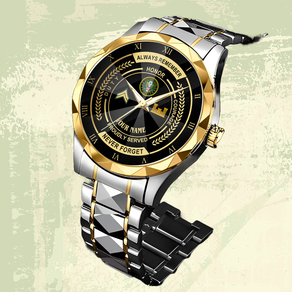 Army Branch - Personalized US Soldier/ Veteran Rank And Name Gentleman Crystal Metal Watch - 17447616