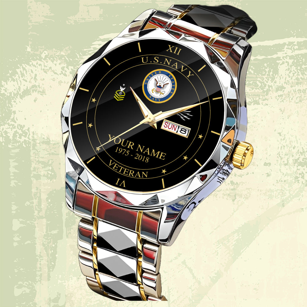 Navy Rating - Personalized US Soldier/ Veteran Rank And Name Gentleman Crystal Metal Watch - 17448480